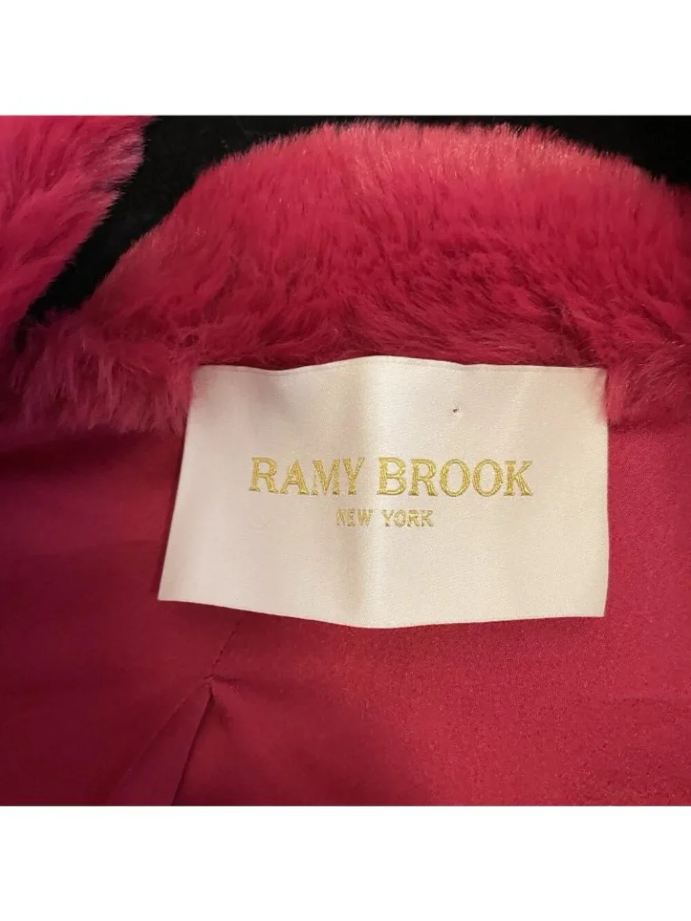 Ramy Brook Women XS Magenta Belted Oversized Sydney Faux Fur Long Jacket NWOT